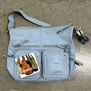 Tignanello Sky Blue Leather Shoulder Bag